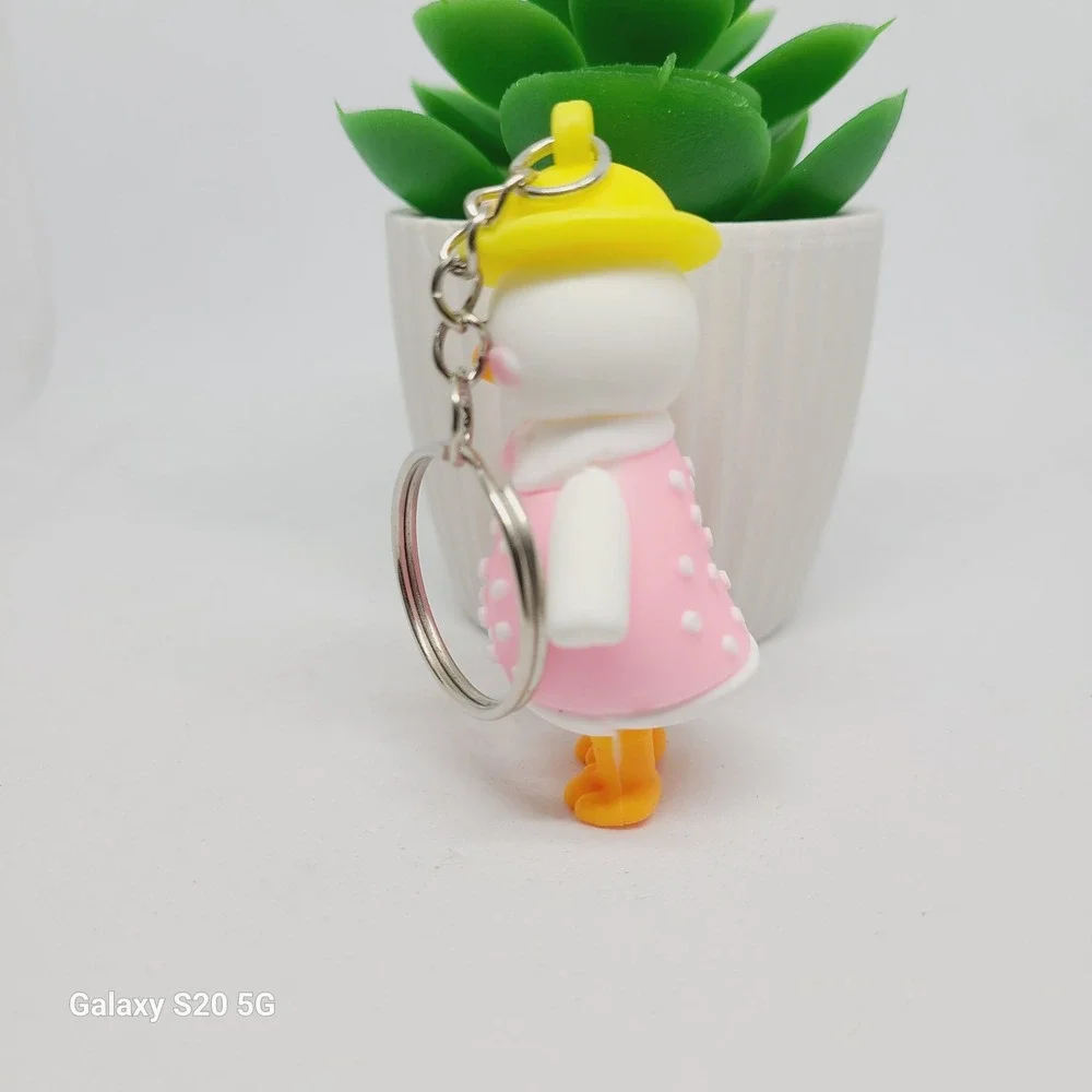 Cute Duck‎ Keychain Yellow Hat Pink Dress Cartoon Keyring Bag Charm